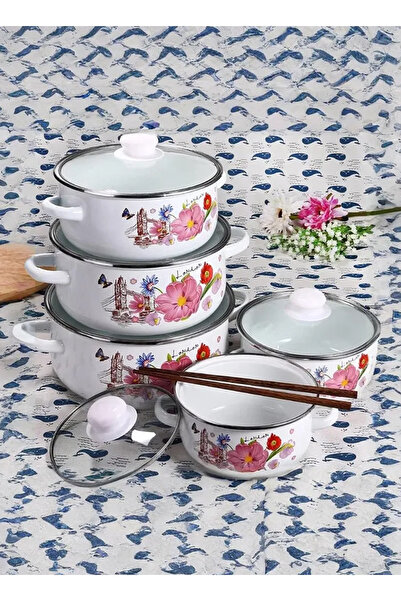 sharpdo 5-Piece Set of Cookware Set, Marble Enamel Thickened Straight Soup Pot with Double Ears