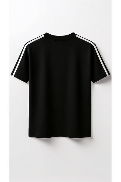 Mythologie Μπλουζάκι Basic Stripe Detailed - Μαύρο Oversize Crew λαιμόκοψη κοντό μανίκι