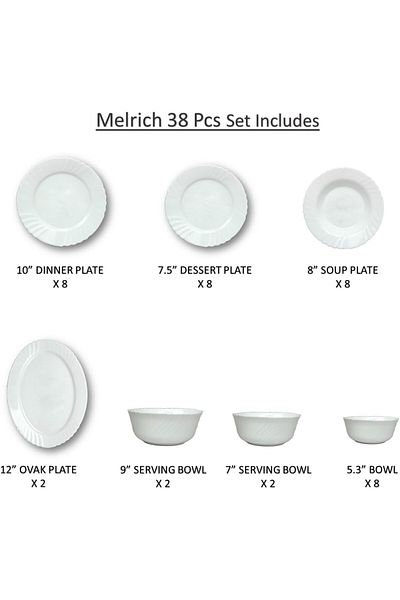 Melrich 38 Piece Opalware Dinner Set Dishwasher safe, Microwave safe