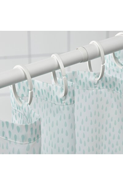 IKEA RÅNEÄLVEN Shower Curtain, White/Turquoise, 180 x 200 cm