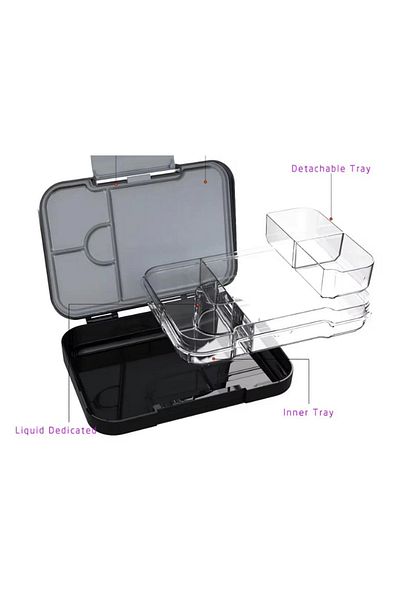StarMarz Bento Glitter Lunch Box 4-6 Compartments3 Sandwich Cutters, Fruit Pickers, 1195ml– Black