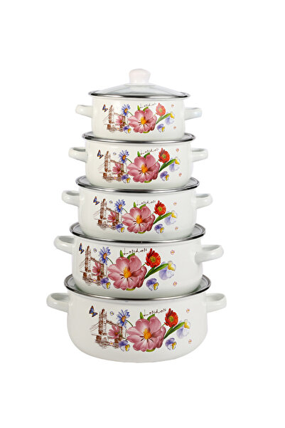 sharpdo 5-Piece Set of Cookware Set, Marble Enamel Thickened Straight Soup Pot with Double Ears