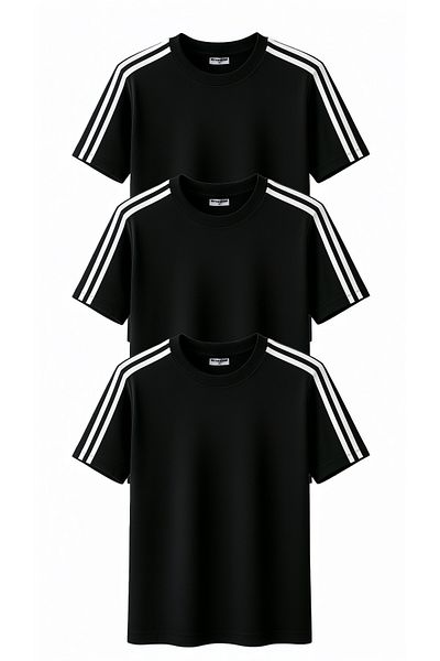Mythologie Μπλουζάκι με λεπτομέρεια Basic Stripe 3-Pece - Μαύρο Oversize Crew λαιμόκοψη κοντό μανίκι