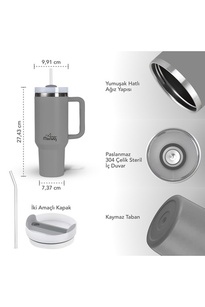 Any Morning ڤاها 1200 مل كوب حراري من الفولاذ بثلاث طبقات مزدوج مراحل مع غطاء قلاب رمادي Si2440217