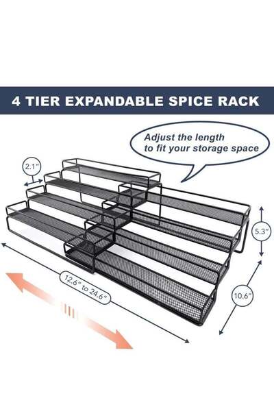 Yelajoy 4-Tier Spice Organiser, Ladder-Type, With Protective Rails, Made of Metal, Suitable for Cupboards