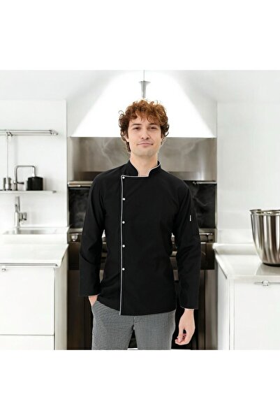 Dinçer Atakan İş Elbiseleri سترة الطهاة السوداء للرجال من Chefpro Elite
