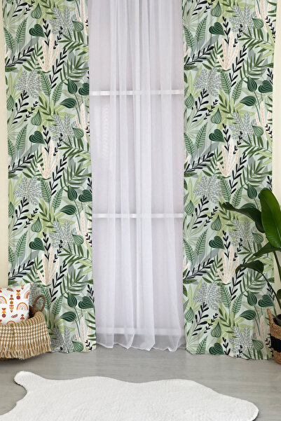 Evmila Cortina de fundal pentru camera copiilor imprimată cu model de frunze ...