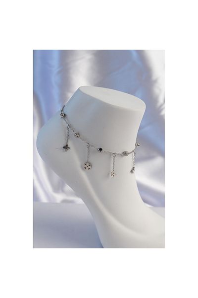 Skygo 316L Steel Silver Color Zircon Stone Dangle Clover Model Anklet - Tj-Hh1635