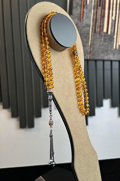 dergah tesbih Özel Tasarım 99`luk Damla Kehribar Namaz Tesbihi Gümüş Püskül(Amber), (مسبحة قطرة كهريبار)