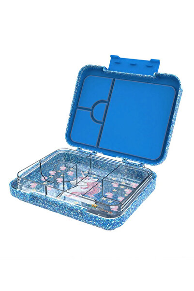 StarMarz Bento Glitter Lunch Box 4-6 Compartments,3 Sandwich Cutters, 2 Fruit Pickers, 1195ml, Blue