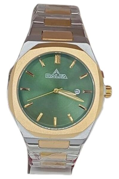 Generic ساعة رجالية أنيقة بسوار ذهبي وفضي مع مينا خضراء وخاصية التاريخ