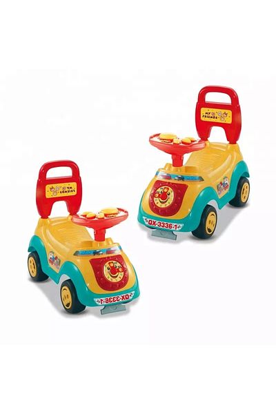Rainbow Children's Plastic Push Car on Toys with BB Whistle Baby Free Cartoon Car on Wheels for Children