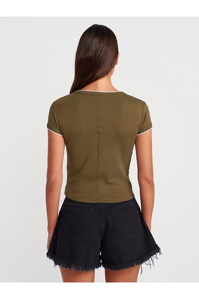 Dilvin Contrast Short Sleeve Khaki T-Shirt 31750