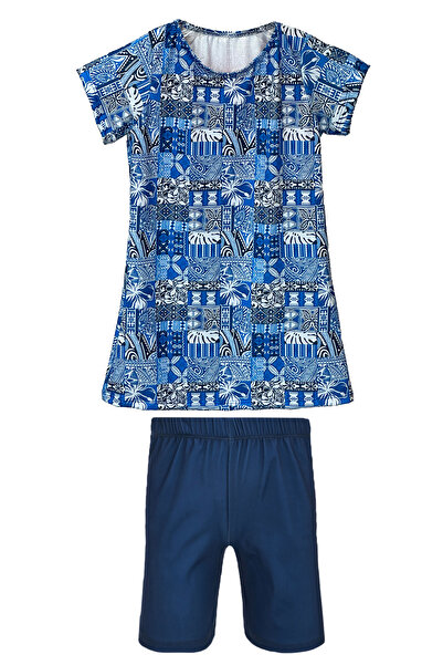 Remsa Mayo Kız Çocuk Kısa Kollu Likralı Taytlı Yarı Kapalı Mayo R5005 Saliha