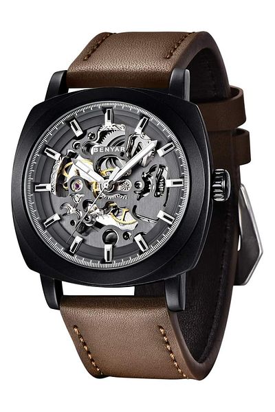 Generic By Benyar Watch Men Automatic Mechanical Men Watches Golden Movement 45 Mm Skeleton Dial Water And