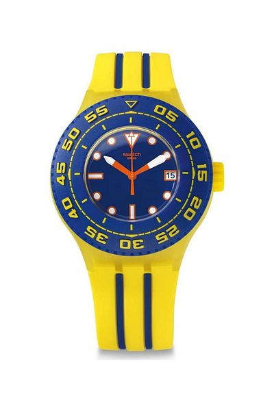 Generic Swatch Suuj400 Men Quartz Analogue Watch With Silicone Strap Yellow Lemon Tree Strip