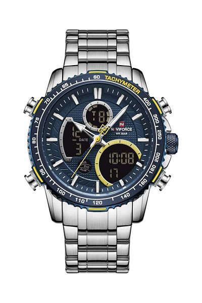 Generic Naviforce Men Analog Digital Chronograph Green Steel Strap Quartz Watch Nf9197