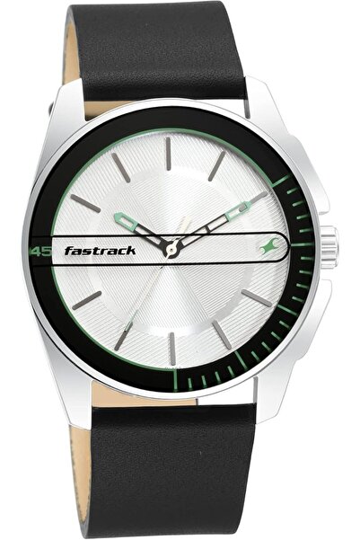 Generic ساعة فاست تراك للرجال بحركة كوارتز وشاشة تناظرية وسوار جلدي أسود رقم الموديل 3089SL15 وسوار فضي