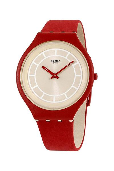 Generic Swatch Skin Skinhot Beige Dial Leather Strap Unisex Watch Svur100