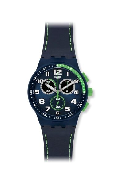 Generic Swatch Green Rush Blue Dial Leather Strap Mens Watch Susn402