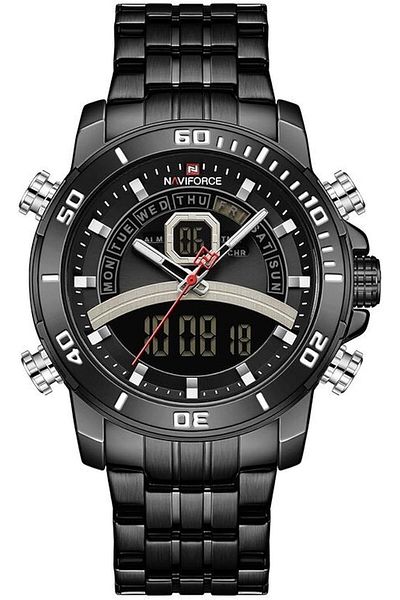 Generic Naviforce 9181 Casual Fashion Watches For Men Led Digital Week Display Calendar Stainless Steel