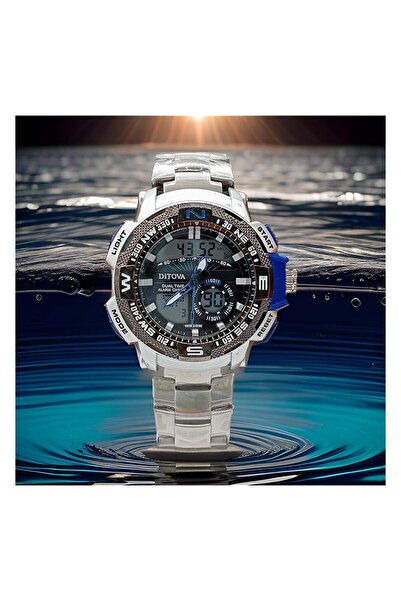 Generic Ditova Waterproof Fashionable Men Watch Unisex Watch Silver Strap With Orange And Black Dial And