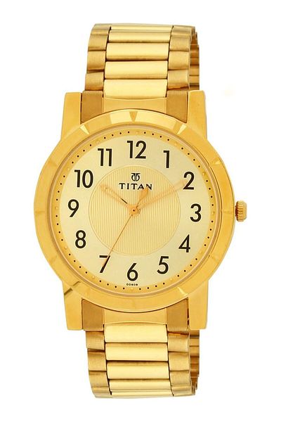 Generic Titan Men Stainless Steel Analog Gold Dial Watch Nl1647Ym02 Nm1647Ym02 Band Color Gold