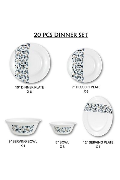 Melrich 20 Pcs Opal ware Dinner Set BPA Free Dishwasher & MIcrowave safe