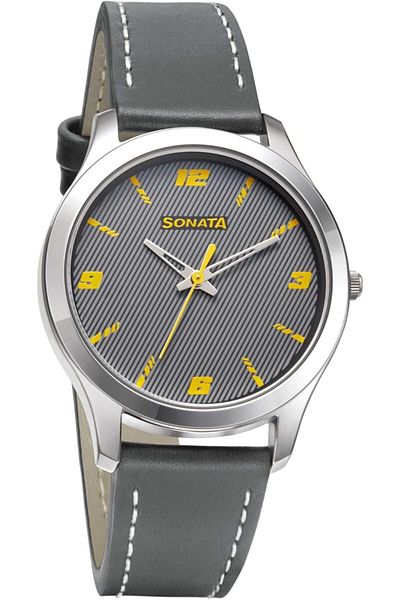 Generic Sonata Rpm Water Resistant Gray Dial Analog Watch For Men 77063Sl08