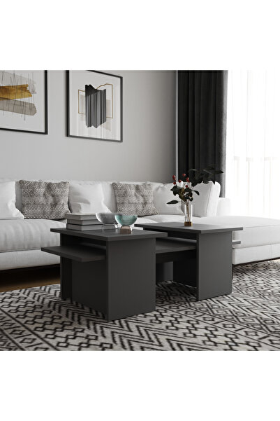 Decomob Olive 3'lü Orta Zigon Sehpa Takımı Antrasit