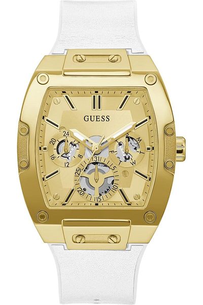 Generic Guess Us Men Gold Tone And White Rectangular Multifunction Watch One