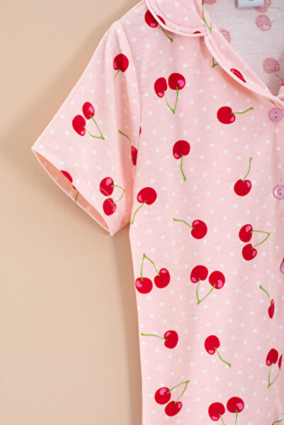 Cansın Mini Girls' Pajama Set - Cherry Print, Short Sleeves and Eye Patch 20565