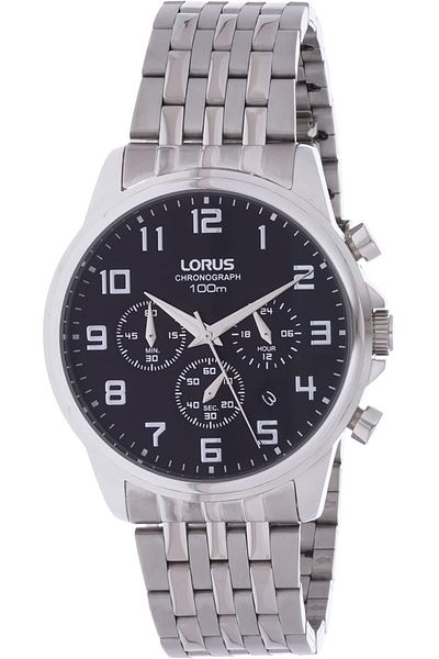 Generic Lorus Rt333Gx9 Men Quartz 100M Water Resistant Chronograph Stainless Steel Silver With Black Dial
