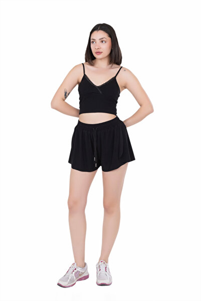 Looksense Γυναικείο μαύρο σορτς με κορδόνια 01007