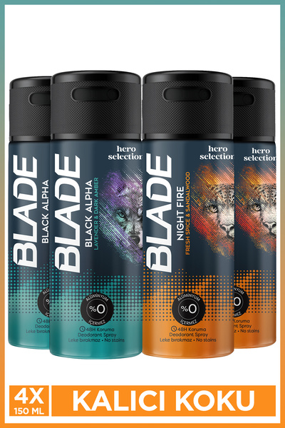 Blade Hero Selection Serisi Night Fire&Black Alpha Erkek Deodorant 4x150 Ml Leke Bırakmaz