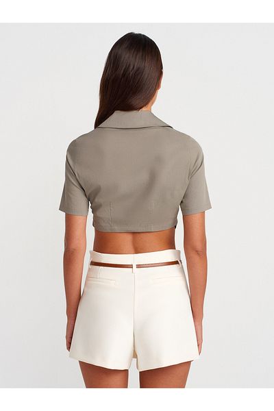 Dilvin 50503 Pocket Detailed Crop Shirt-Çağla