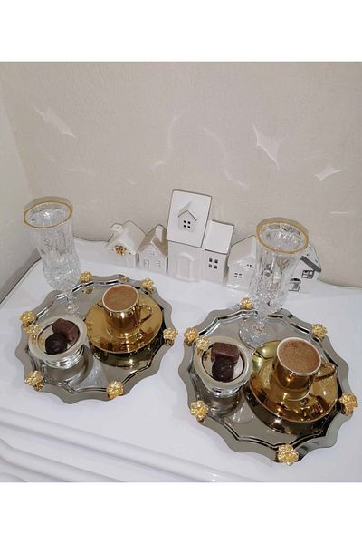Elzemm store Steel Round Wavy 2 Pcs Japanese Rose Service and Presentation Tray