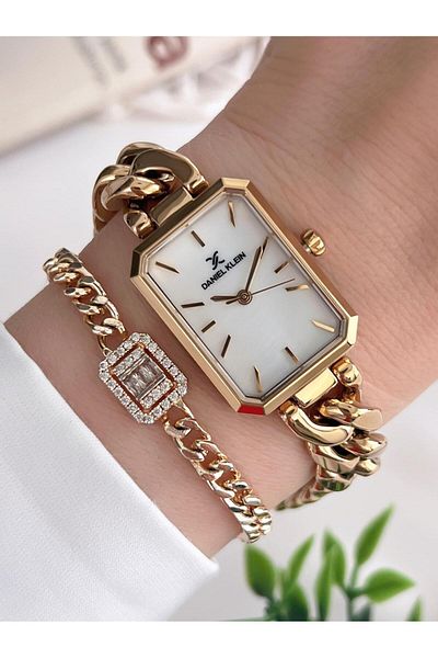 Daniel Klein 30 Mt Water Resistant Women's Wristwatch and Bracelet with Steel Chain Design Cord
