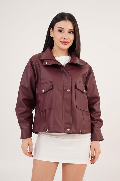 Hipo Trend Burgundy Leather Jacket with Double Pocket Side Elastic Detail