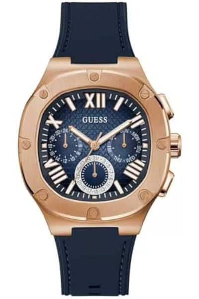 Generic Guess Rose Gold Tone And Navy Silicone Multifunction Watch