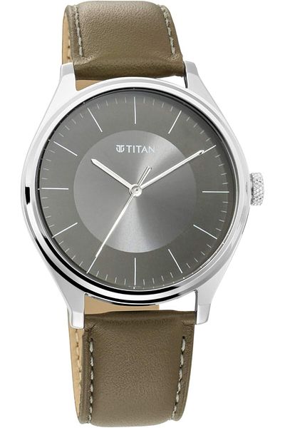 Generic Titan Workwear Leather Band Analog Watch For Men Brown And Silver Strap