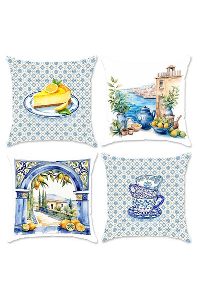 Evmila Set de 4 huse de pernă din catifea cu tematică de primăvară, 43x43 cm, imprimare pe două fețe