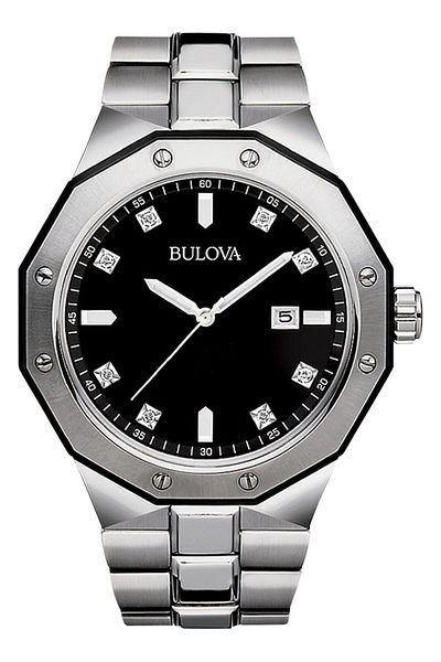 Generic Bulova Men Classic Stainless Steel 3 Hand Date Quartz Watch With Diamonds And Day Date 44Mm