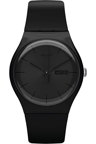 Generic Swatch Unisex Black Dial Silicone Band Watch Suob702