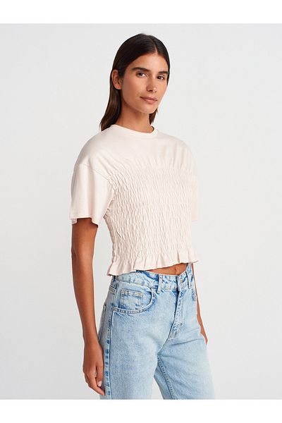 Dilvin Crew Neck Gimped T-Shirt, Light Beige