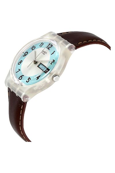 Generic Swatch Men Core Collection Ge704 Brown Leather Quartz Watch With White Dial