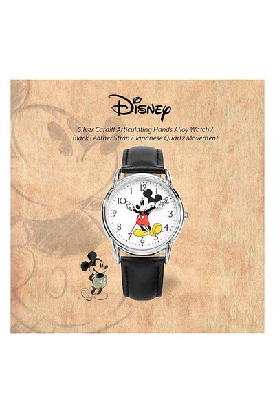 Generic Disney Mickey Mouse Adult Classic Cardiff Articulating Hands Analog Quartz Leather Strap Watch