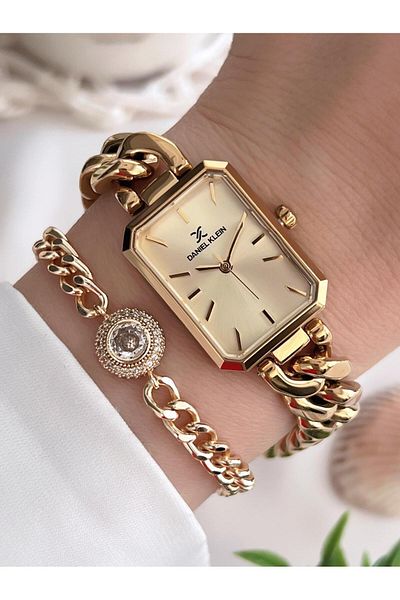 Daniel Klein 30 Mt Waterproof Women's Wristwatch + Bracelet with Steel Chain Design Cord Bfg.10807.3