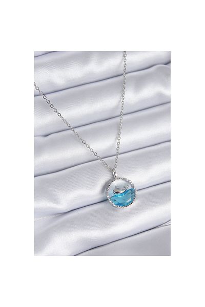 Skygo 316L Whale Model Women's Necklace with Blue Crystal Stones - Tj-Bko7765