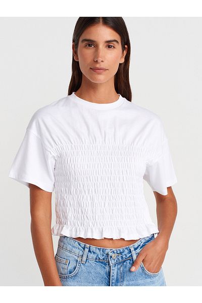 Dilvin 31716 Crew Neck Gimped T-Shirt-White
